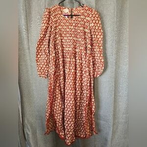 Gulabo Jaipur Maxi Dress NWT Red Cream Boho Side Slits Size XS Oversized Indian